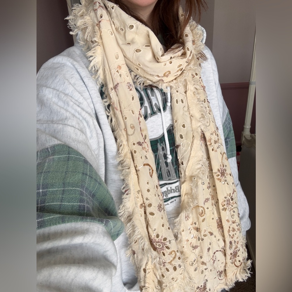 Pazuki London Custom Hand Embellished Silk Eyelet Scarf